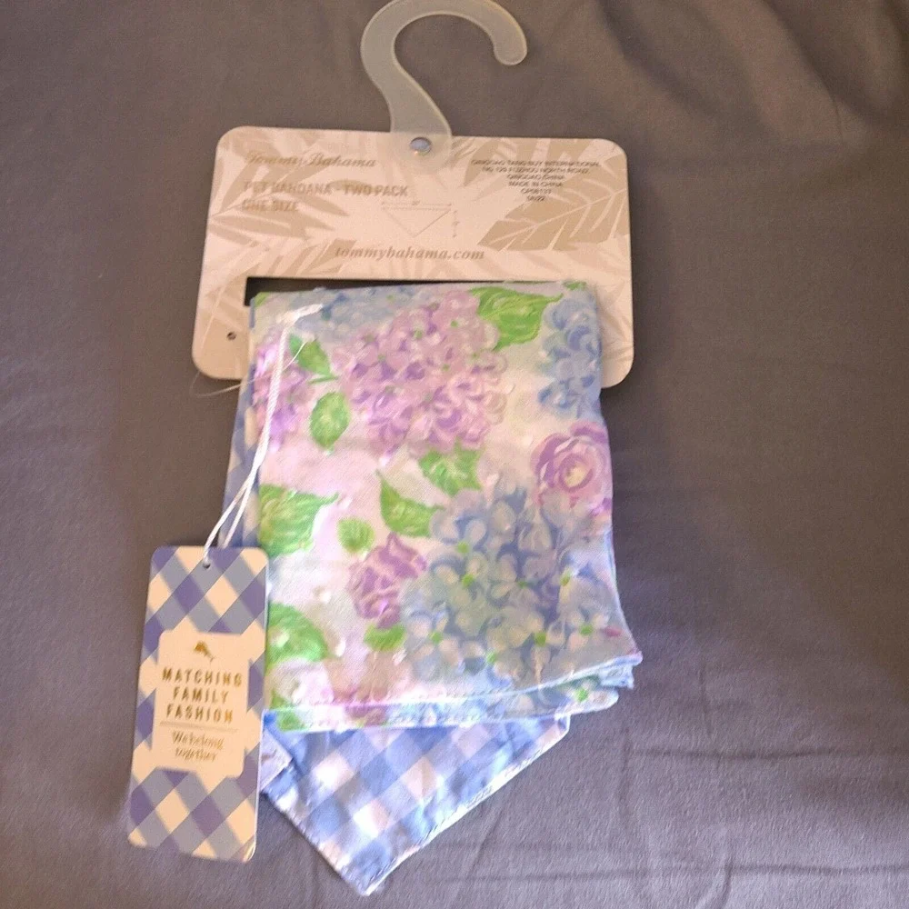 Tommy Bahama‎ Dog Cat Bandana Pet Scarf 2 Pack One Size Cotton Floral Plaid